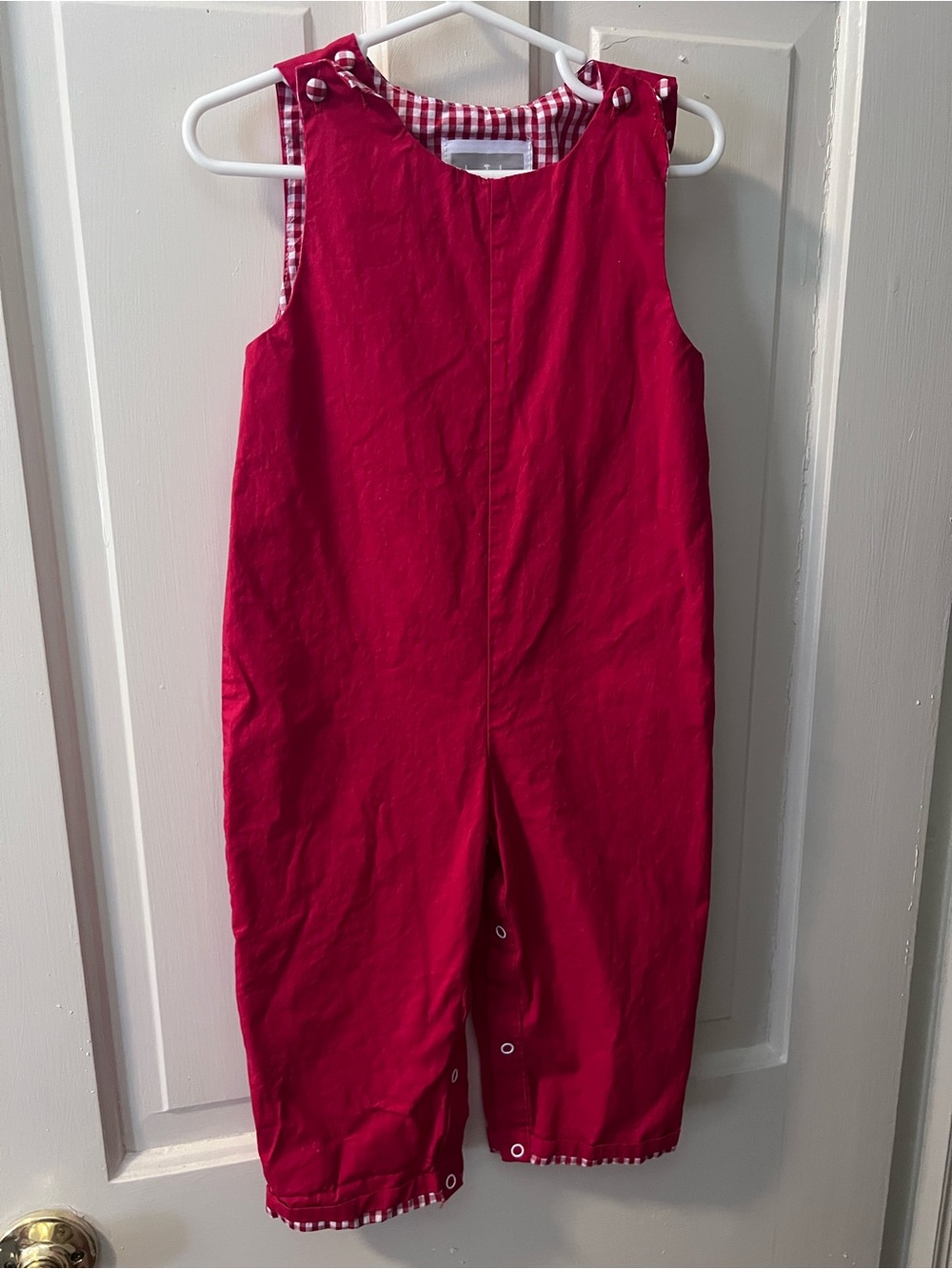 Kids Red Gingham-Lined Overall Romper